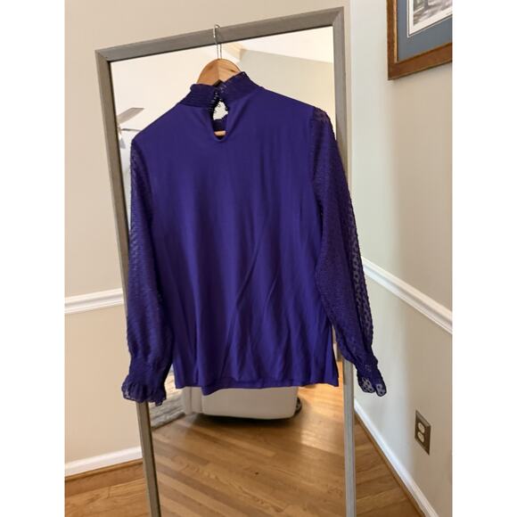 Talbots Purple WOVEN SLEEVE SMOCKED TOP Size Large Medium NWT - Picture 6 of 8